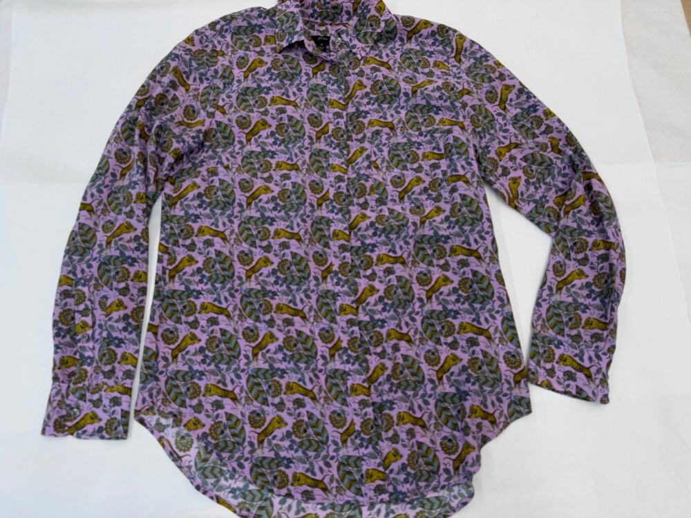J.Crew silk Purple Tiger Botanical Print Long Sleeve Button Down Shirt Size 4